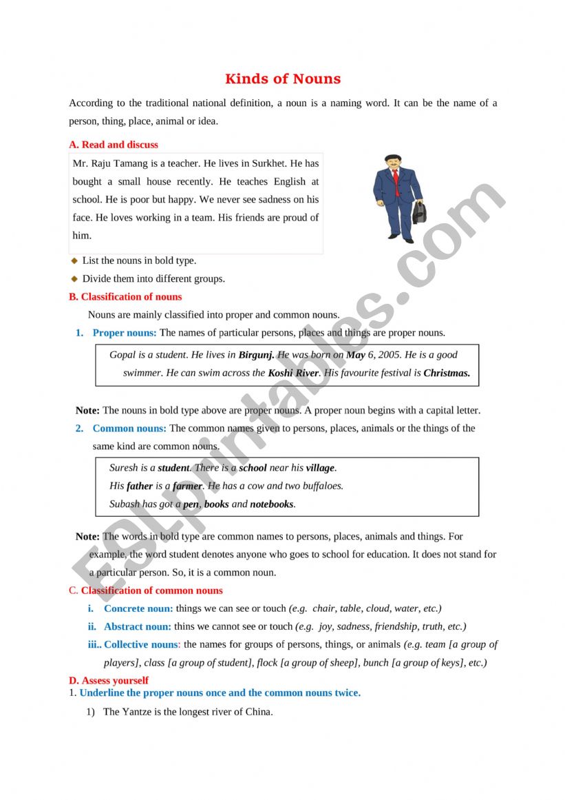 Kinds of nouns worksheet