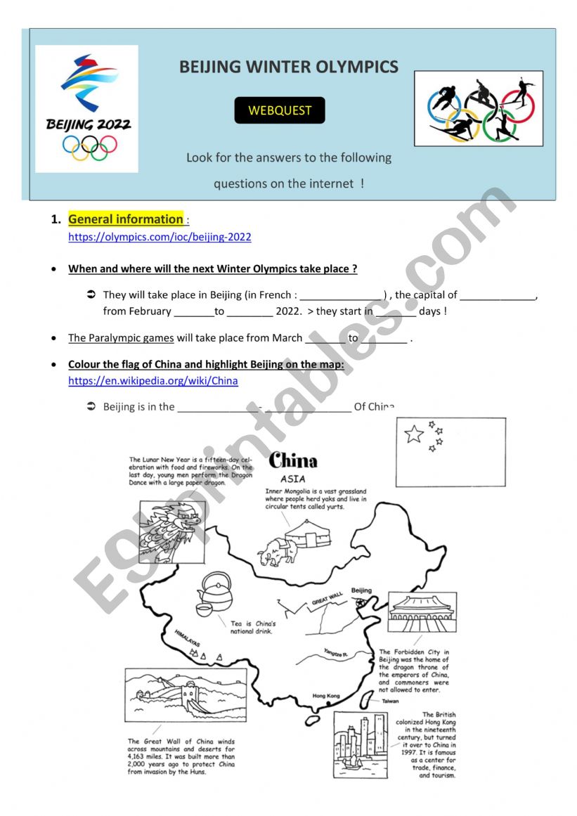 Beijing 2022 Winter Olympics Webquest