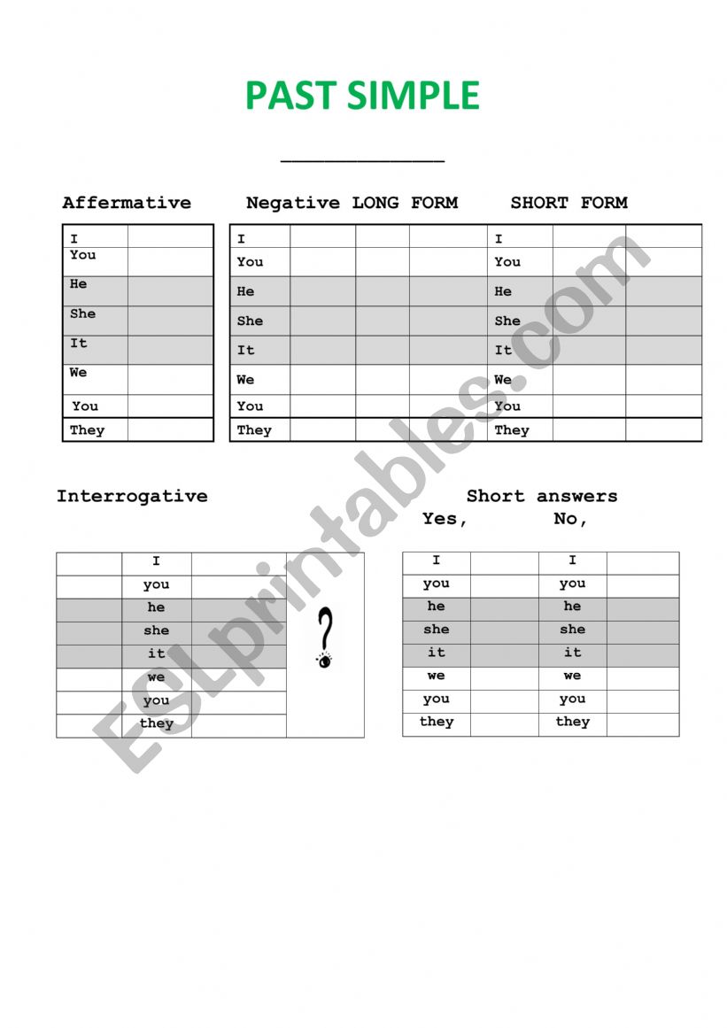 SIMPLE PAST CHART  worksheet