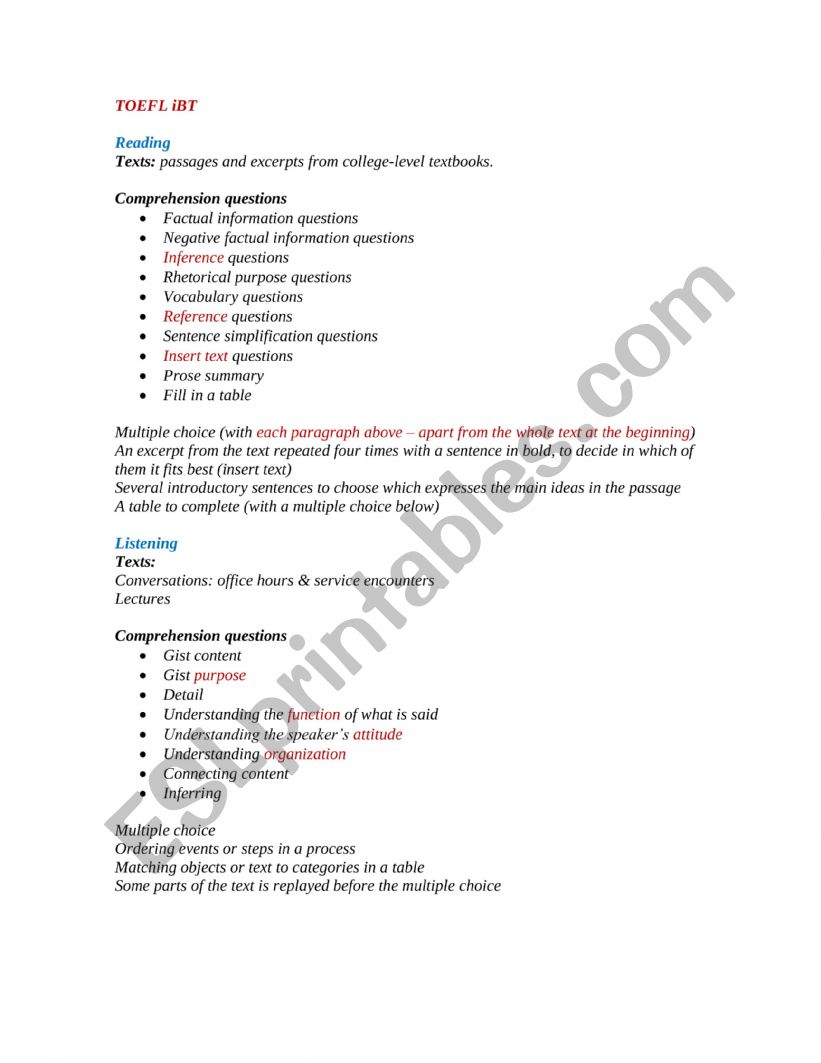 TOEFLO IBT INTRODUCTION worksheet