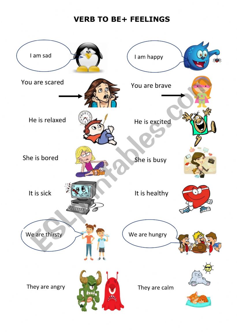 VERB TO BE + FEELINGS worksheet