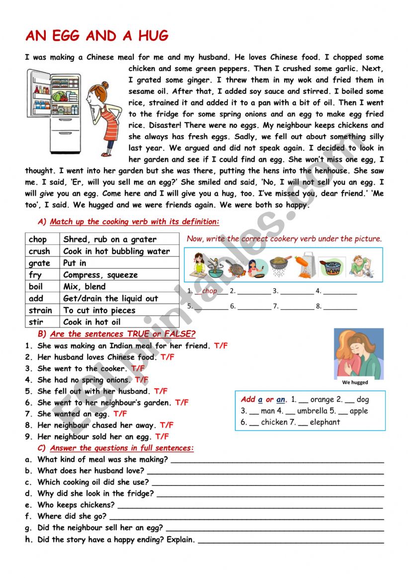 RC: An egg and a hug worksheet