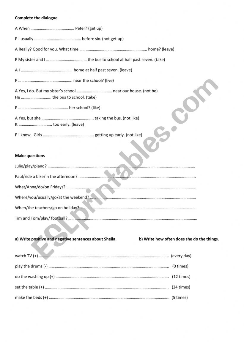 Present simple worksheet worksheet
