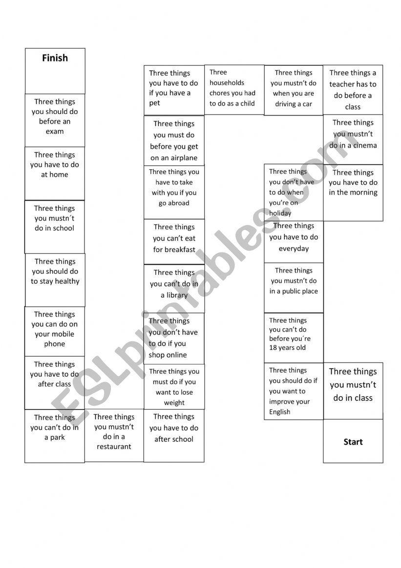 Modals Board Game worksheet