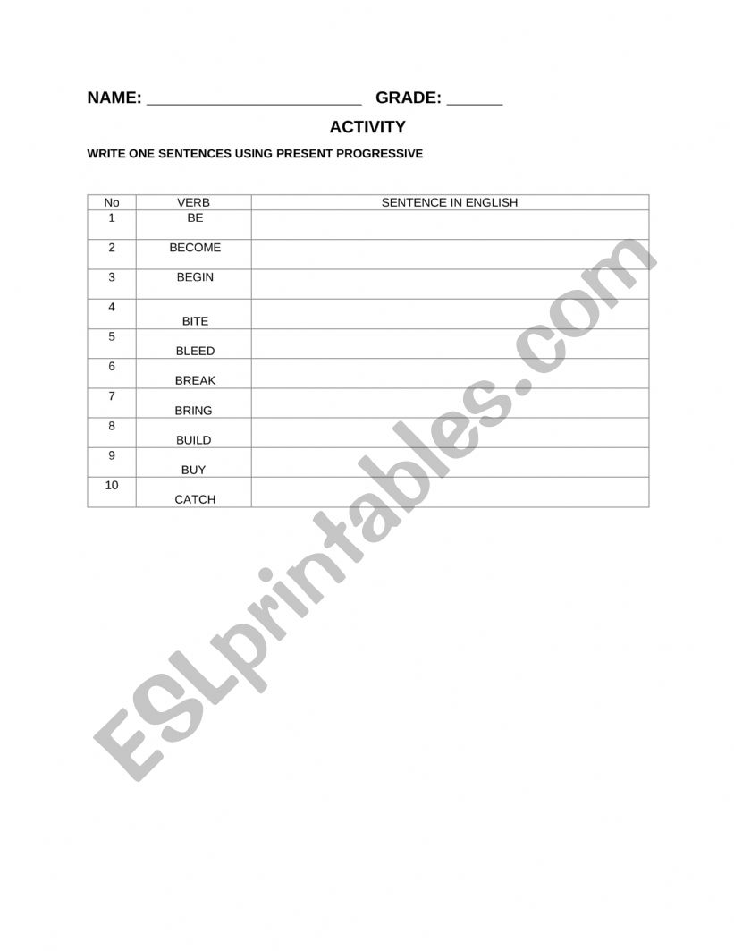 PRESENT PROGRESSIVE worksheet