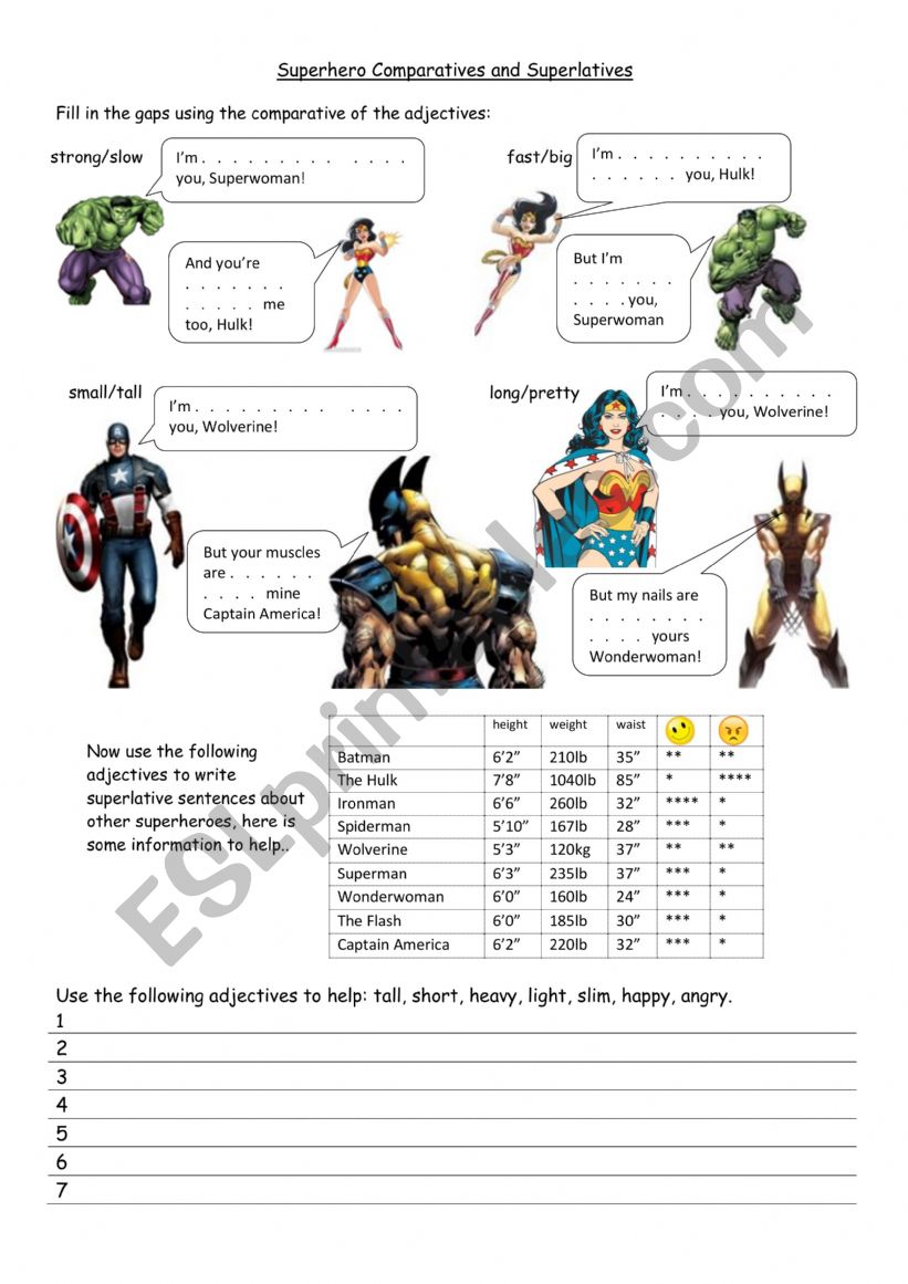 Comparatives and superlatives with Superheros