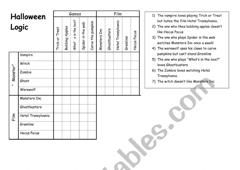 Halloween Logic worksheet