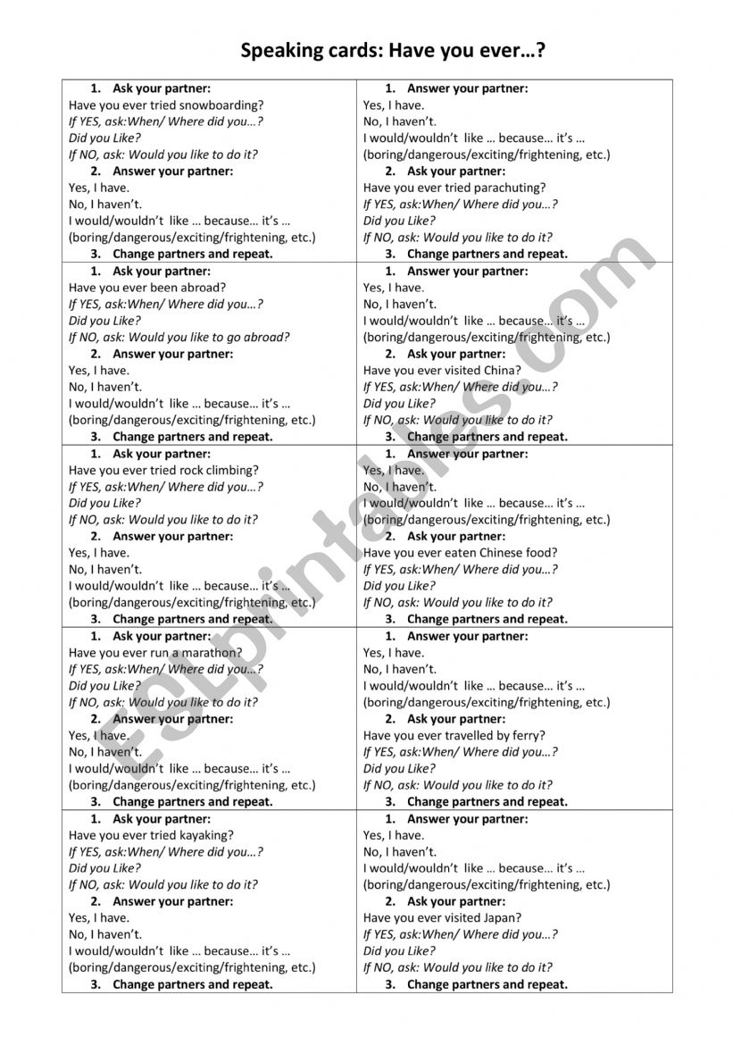 Have you ever...? worksheet