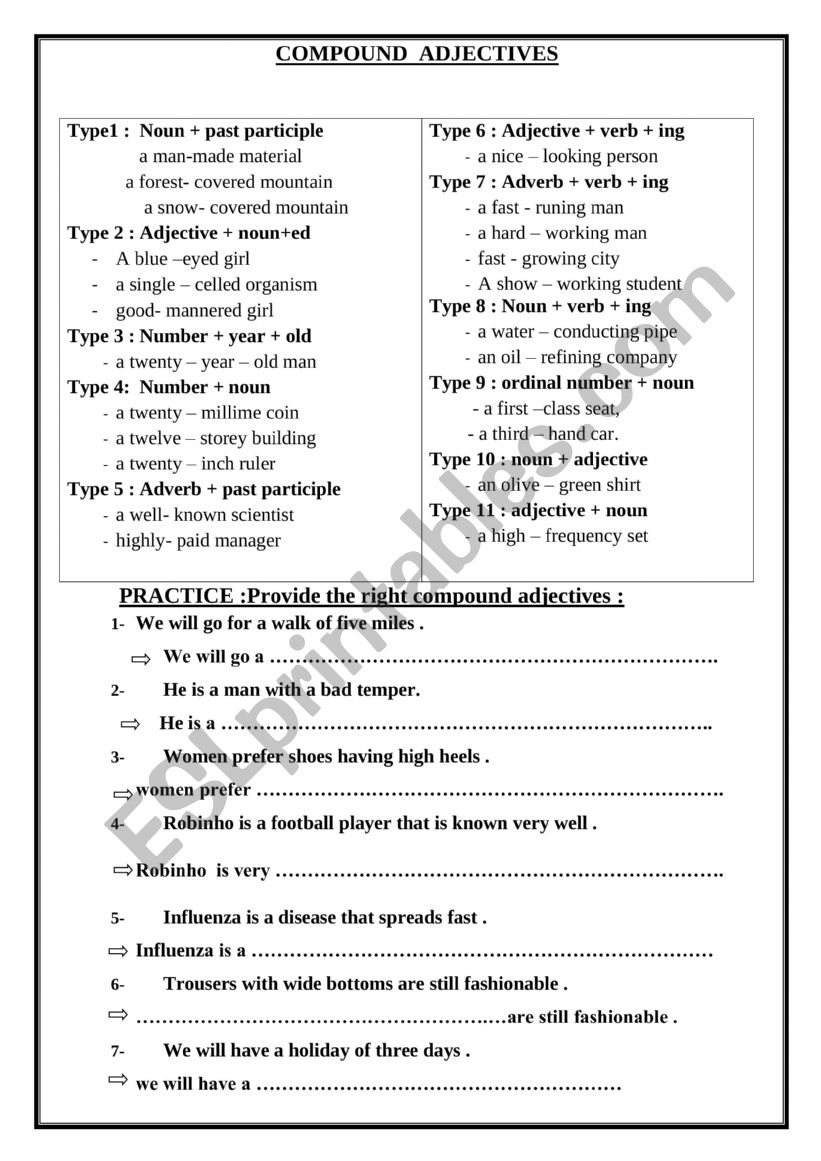 compound adjectives worksheet