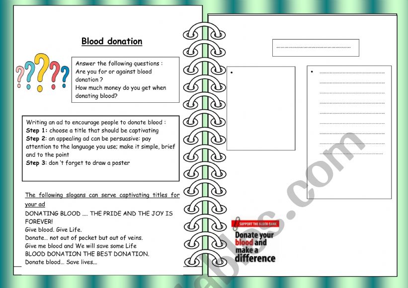 blood donation ad worksheet