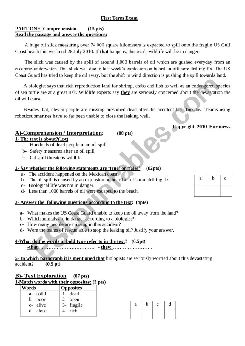 EXAM TERM TWO worksheet