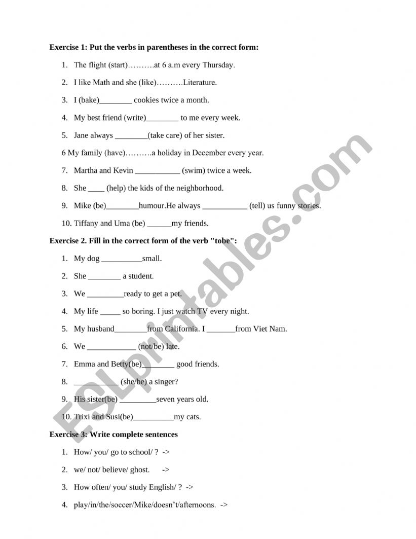 present simple exercises worksheet