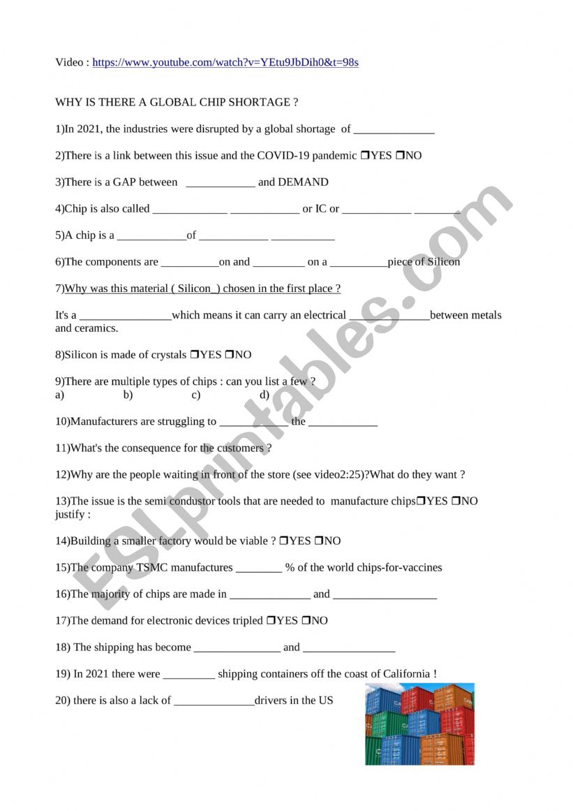 Chip shortages worksheet