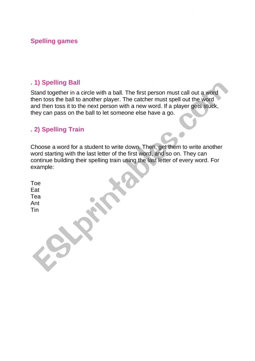 Two spelling games worksheet