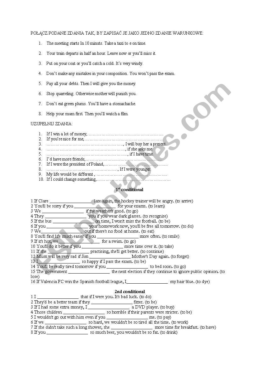 1&2 conditionals worksheet