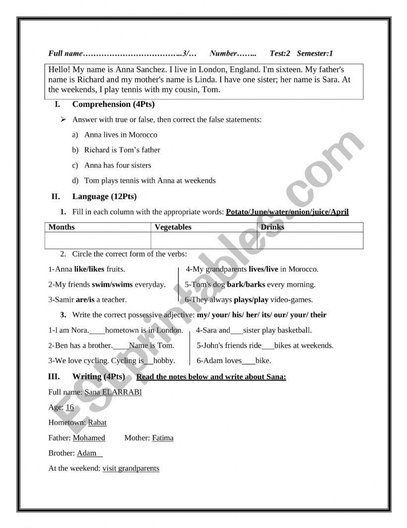 Exam worksheet