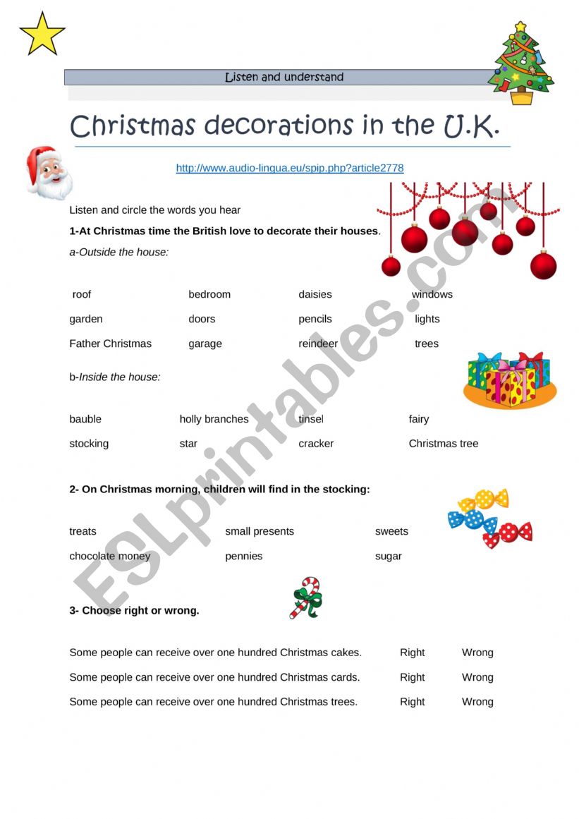 christmas decorations worksheet