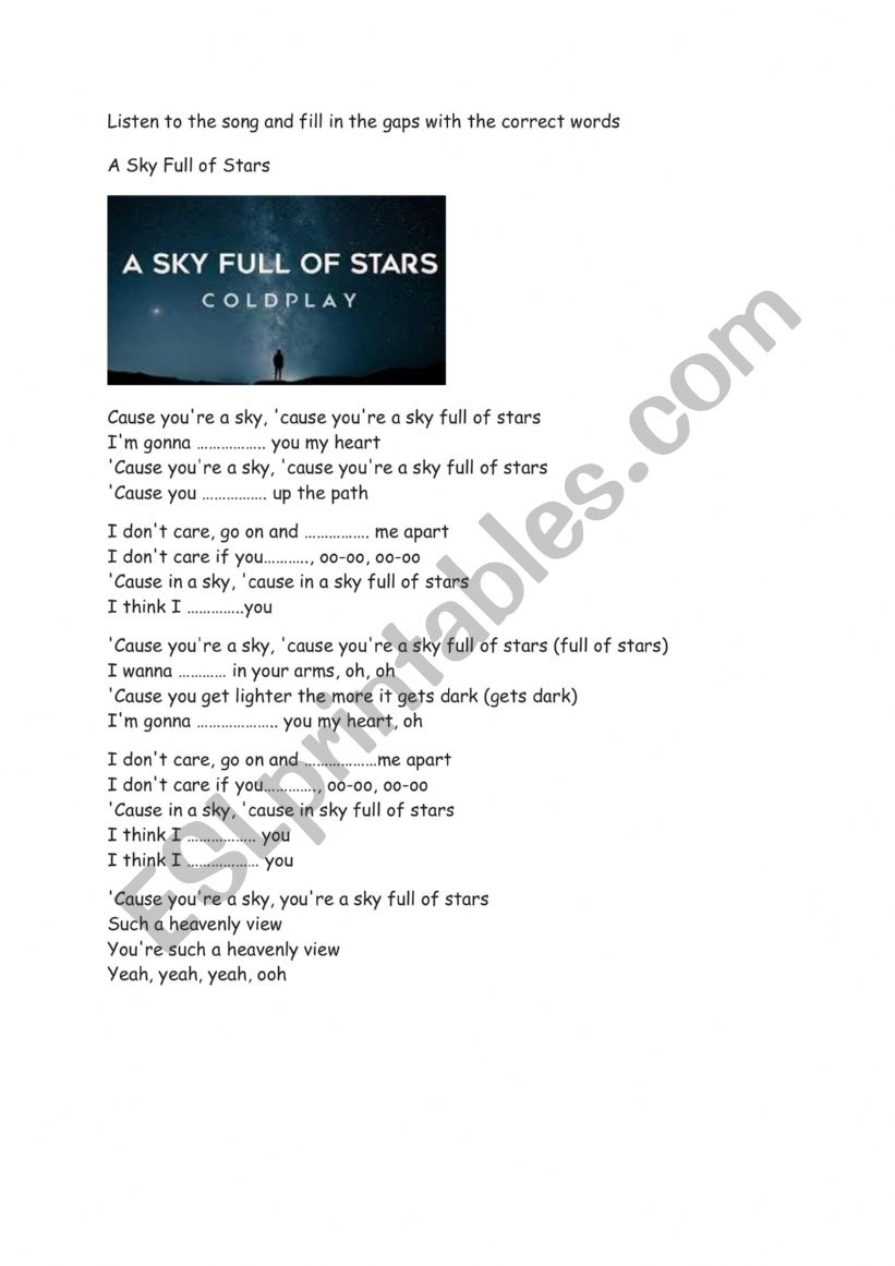 song activity worksheet