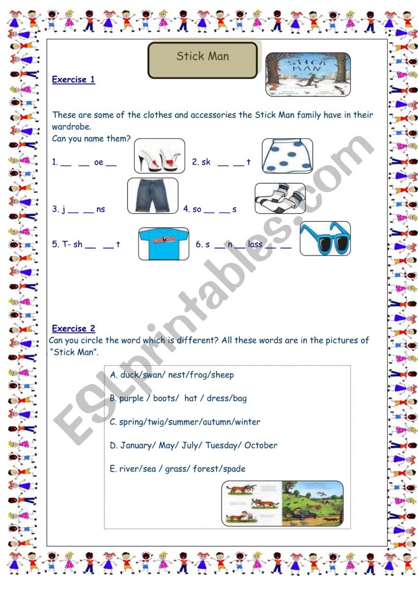 Stick Man-clothes and revision activities