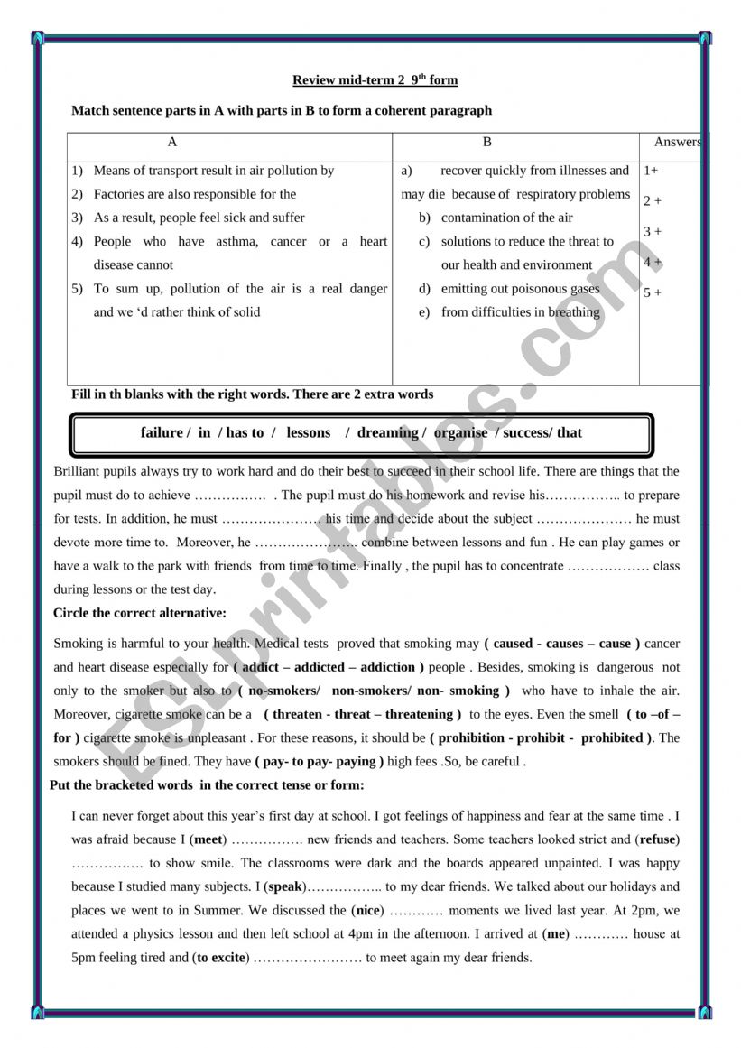 review mid term test 2 9th  form