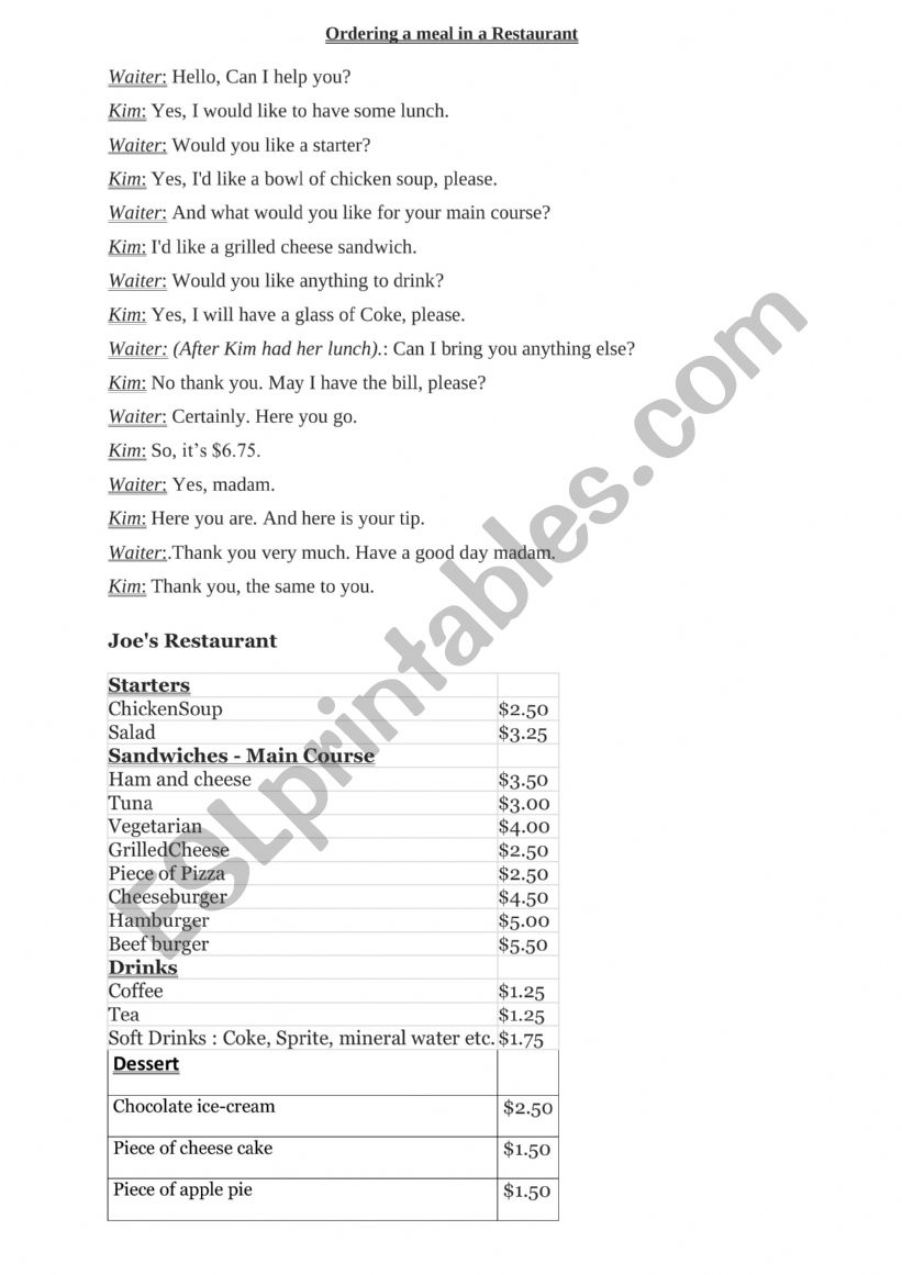 Dialogue worksheet