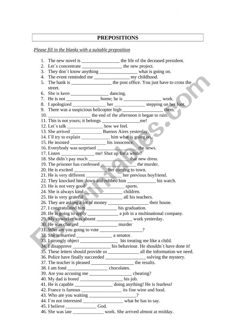 PREPOSITIONS worksheet