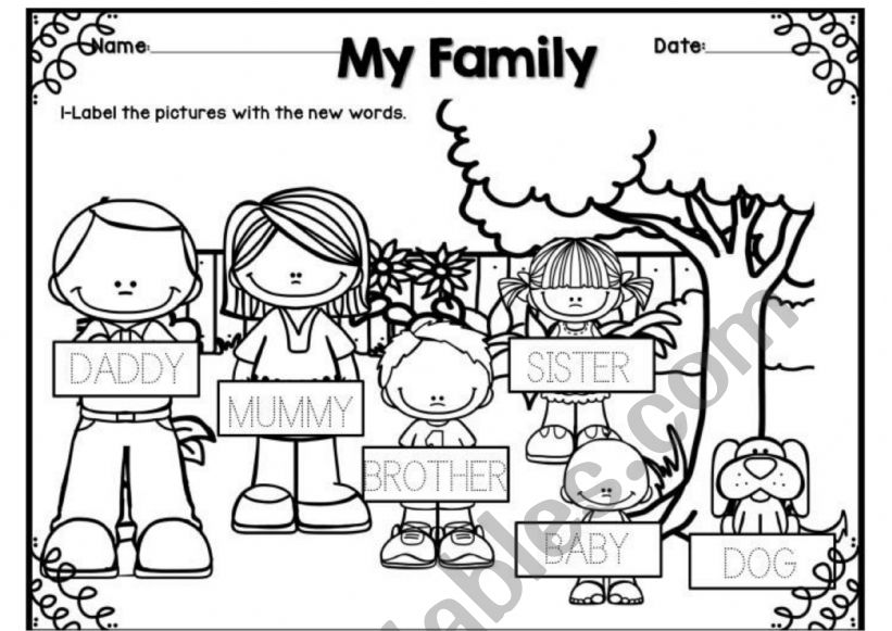 Family. Label the pictures worksheet