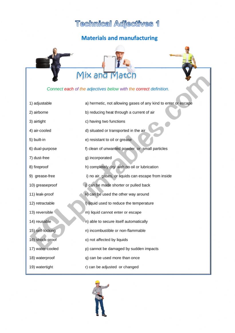 Technical Adjectives Number 1 worksheet