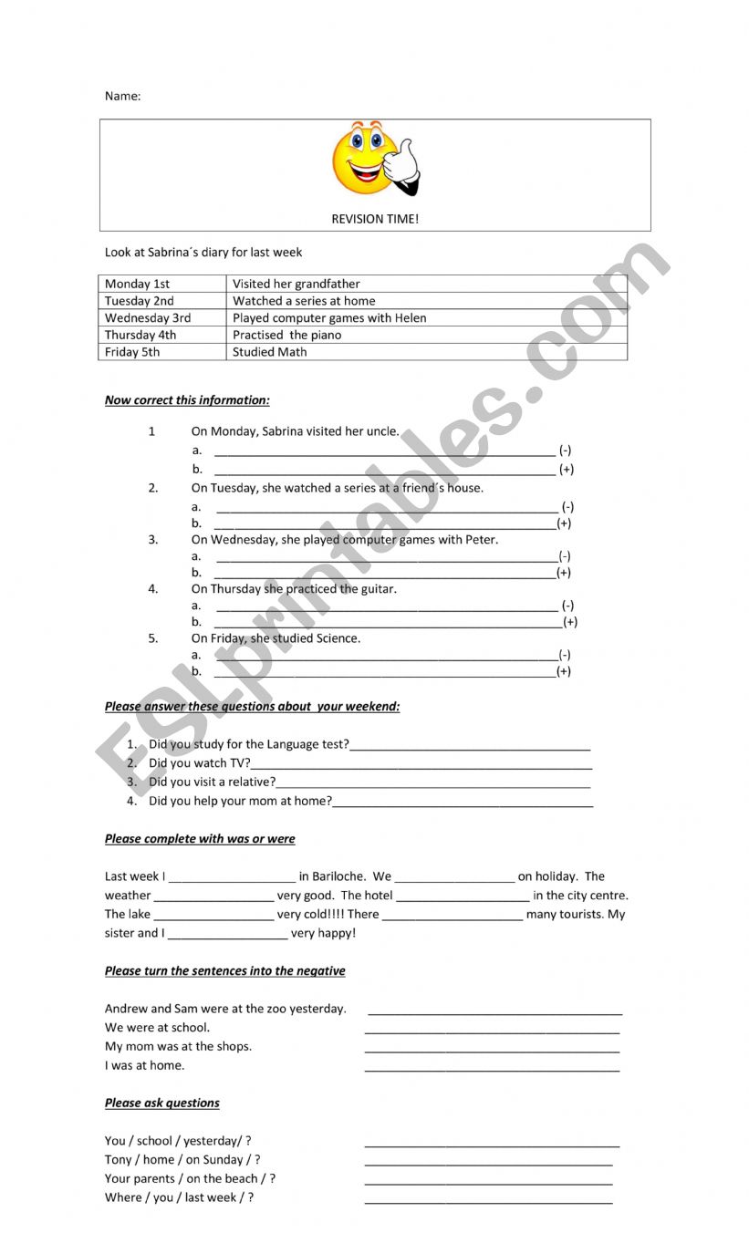 PAST ACTIVITIES worksheet