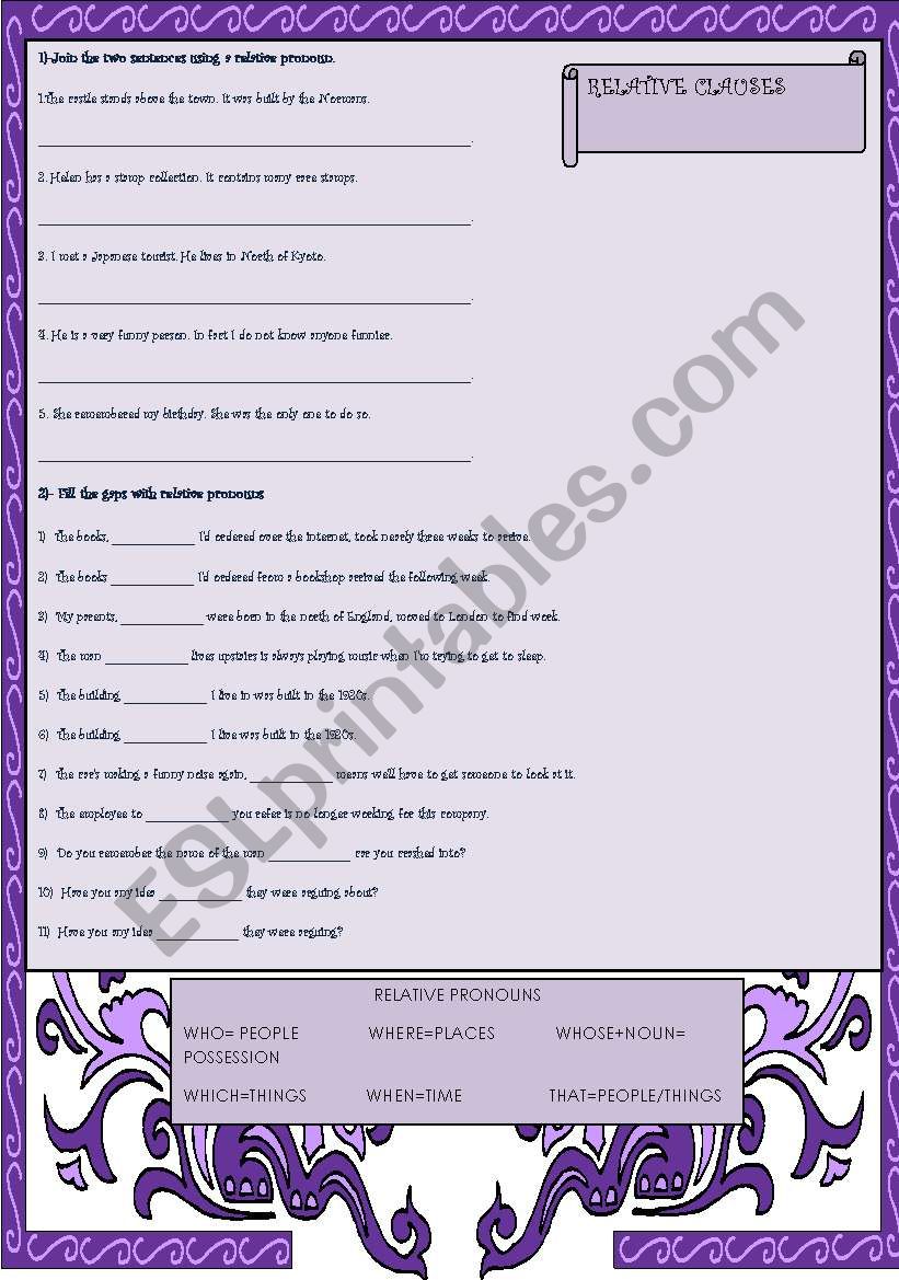 RELATIVE CLAUSES worksheet