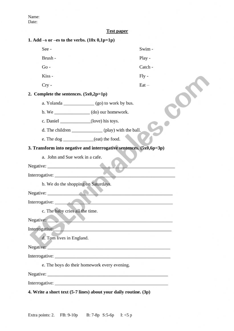 Present Simple Test worksheet