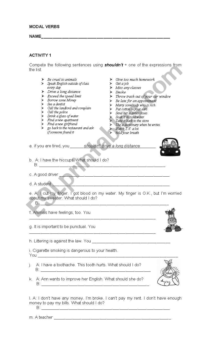 MODAL AUXILIARIES worksheet