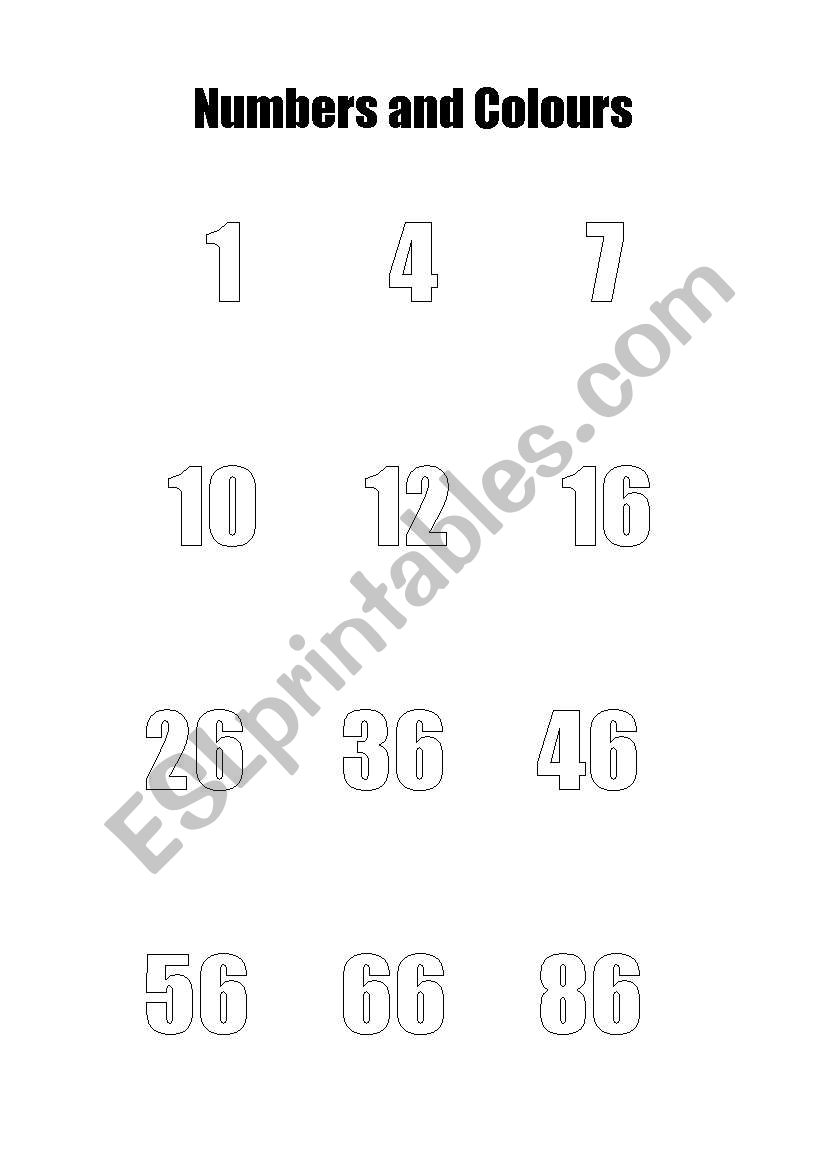 Numbers and colours worksheet