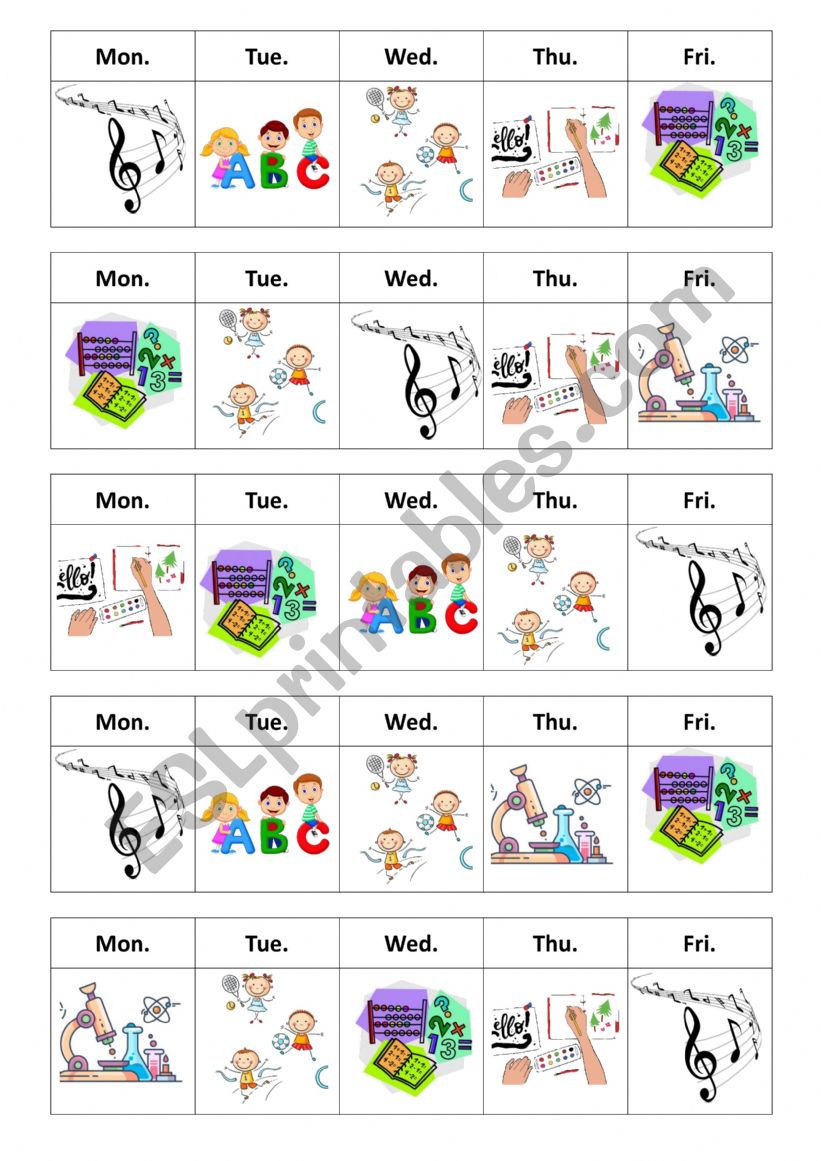 Subjects worksheet