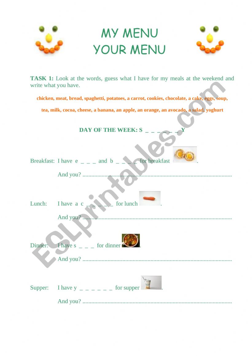 My Menu, Your Menu... worksheet