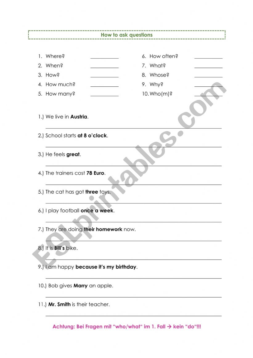 WH questions worksheet