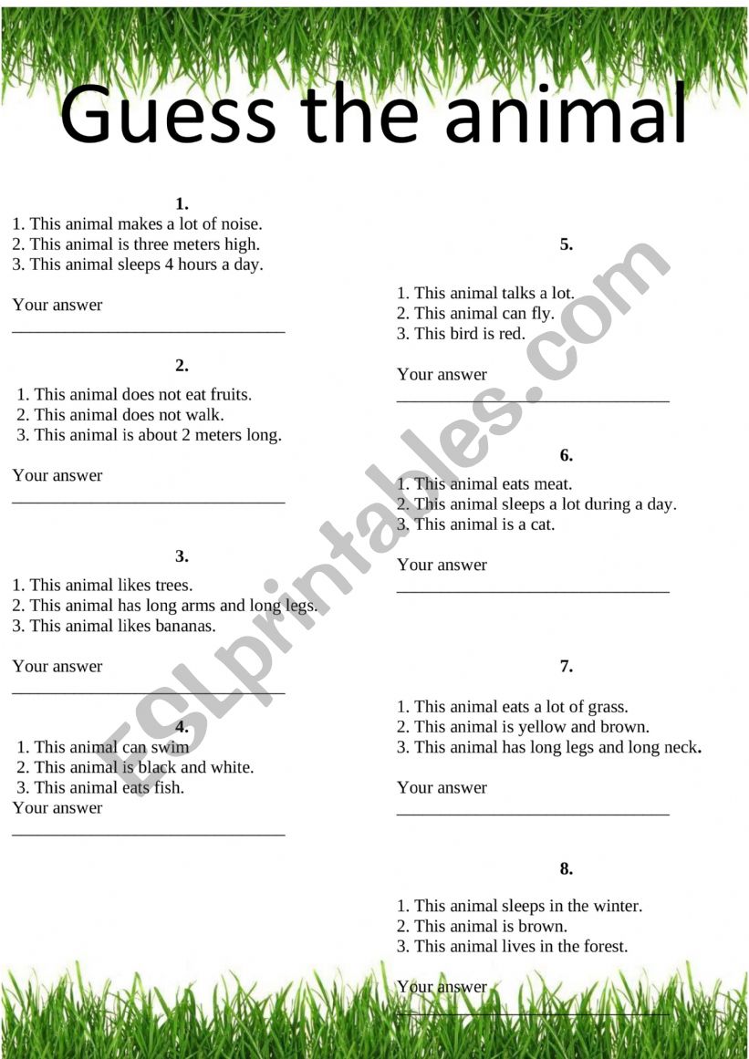 Guess the animal worksheet