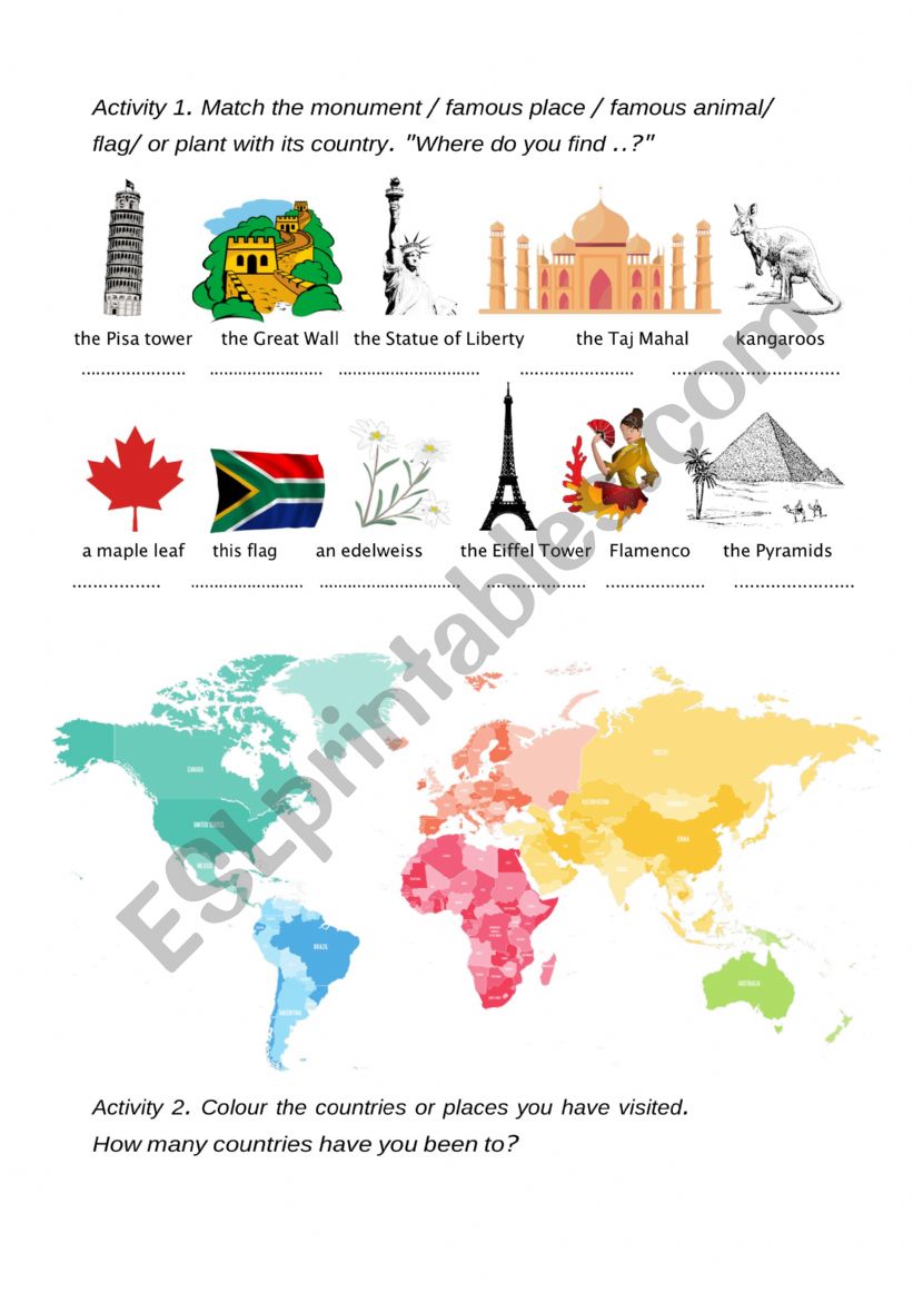 Countries and maps worksheet