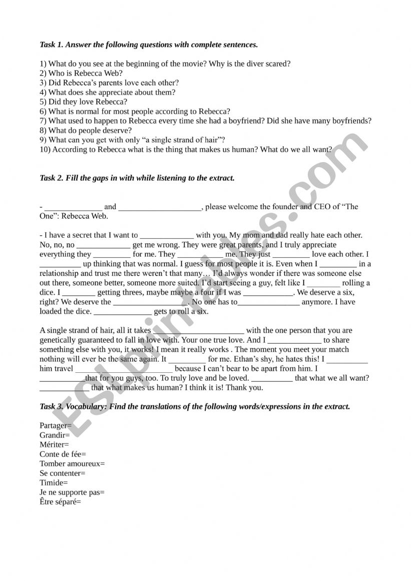 the one serie  worksheet