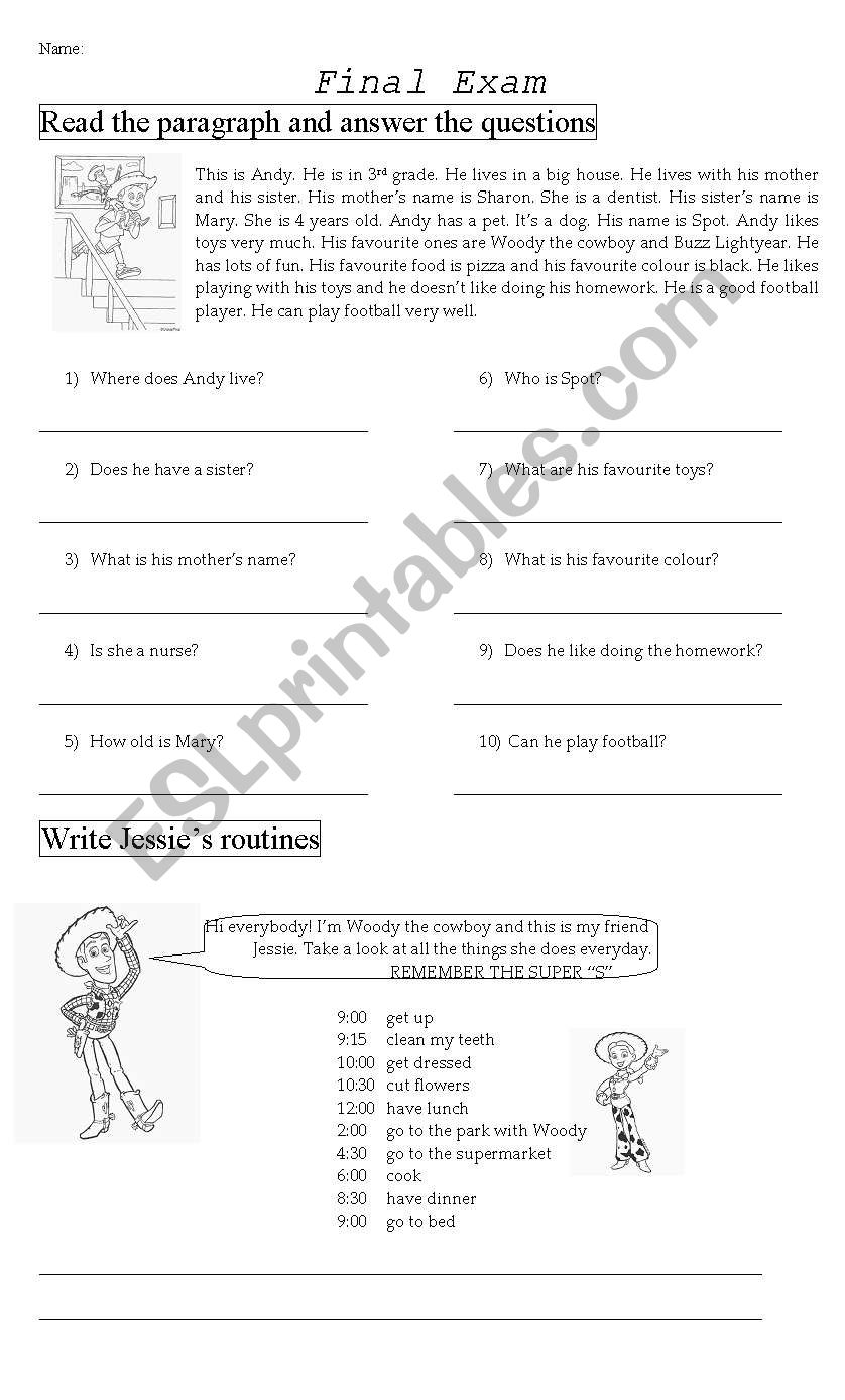 Final exam (Toy Story) worksheet