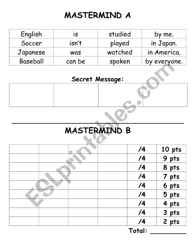 Passive Voice Game worksheet