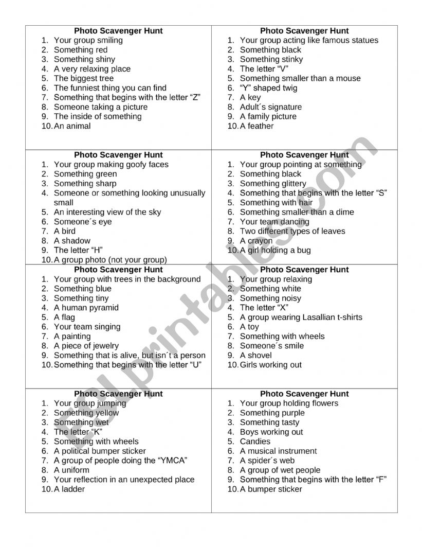 Photo Scavenger Hunt worksheet