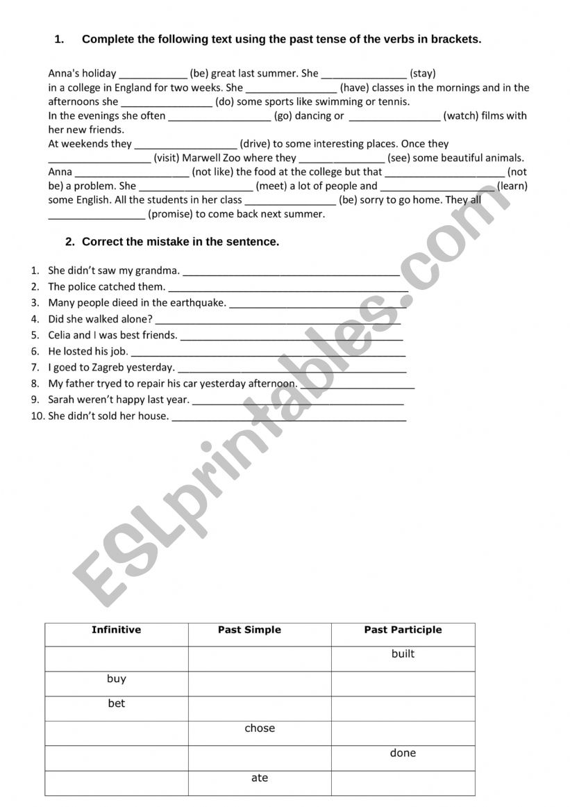 PAST SIMPLE  worksheet