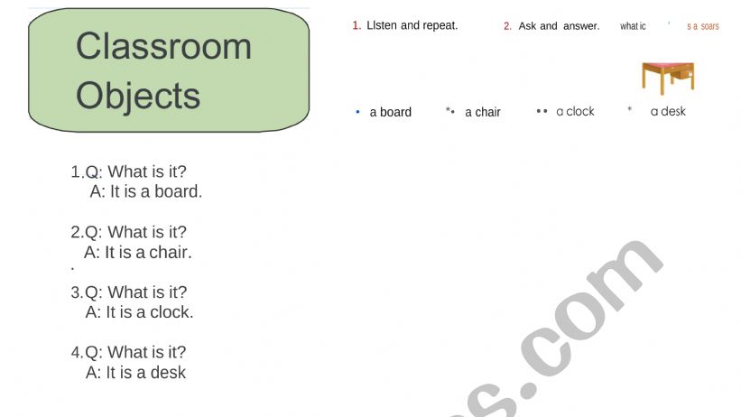 Classroom Objects worksheet