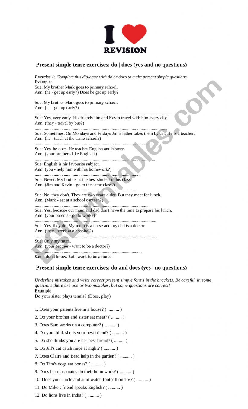 PRESENT SIMPLE REVISION worksheet