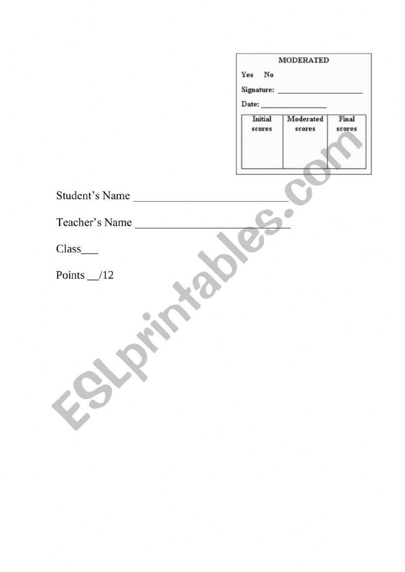 Assessment sheet worksheet