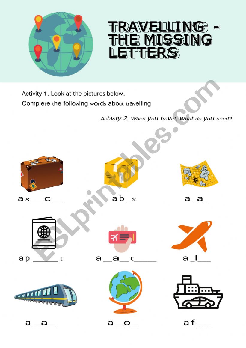 vocabulary on travelling  worksheet