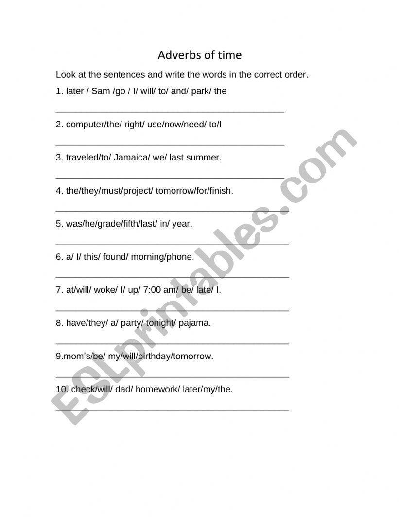 Adverbs of time worksheet