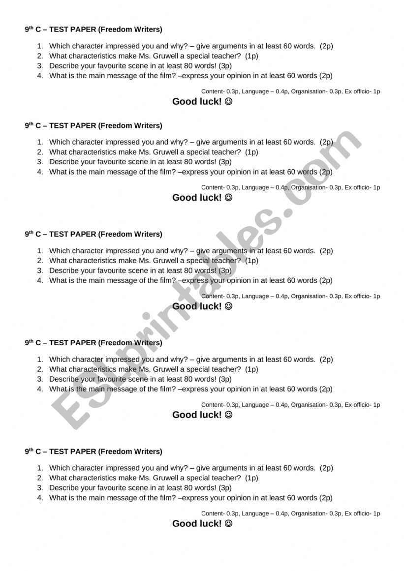 Freedom writers worksheet