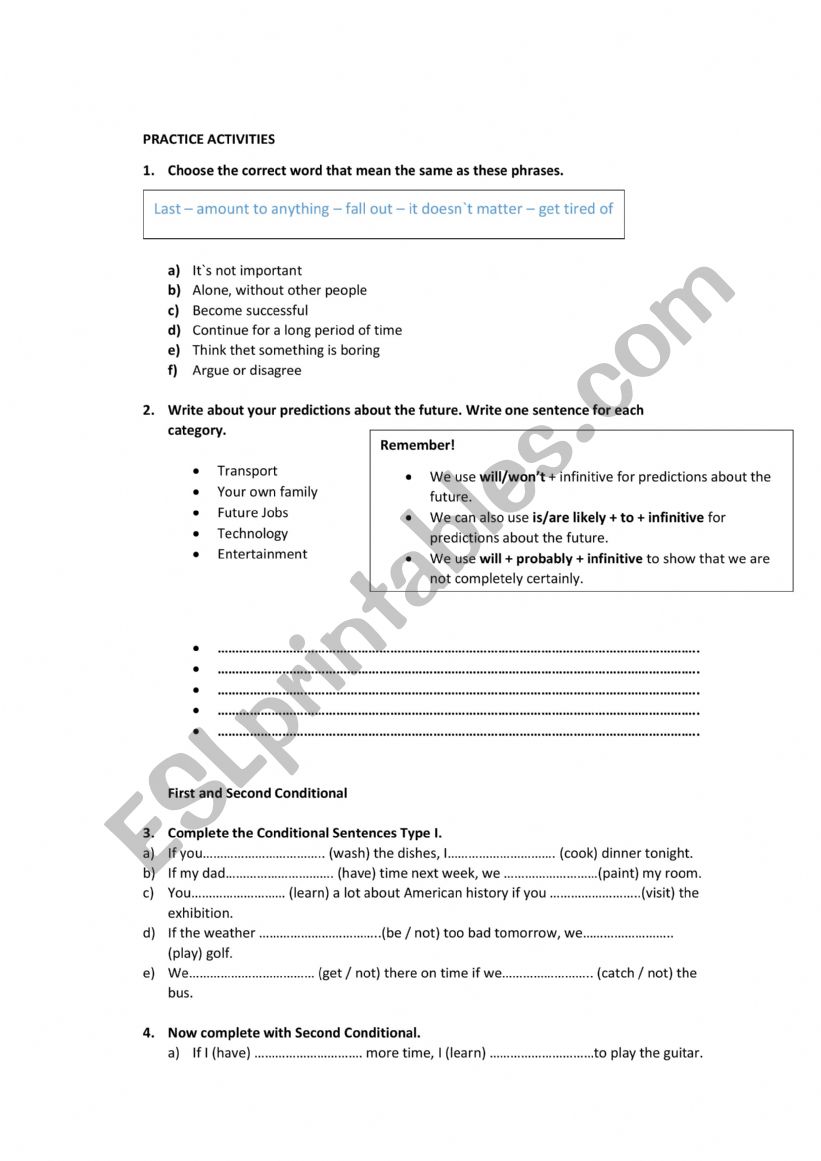 FUTURE TENSES worksheet